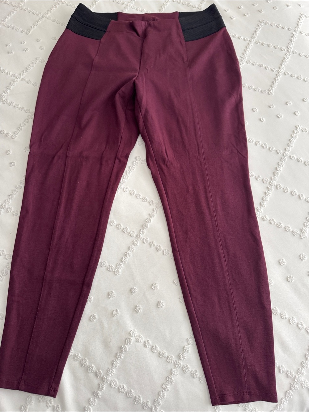 Lane Bryant Wine Skinny Ponte Pants with Black Waistband